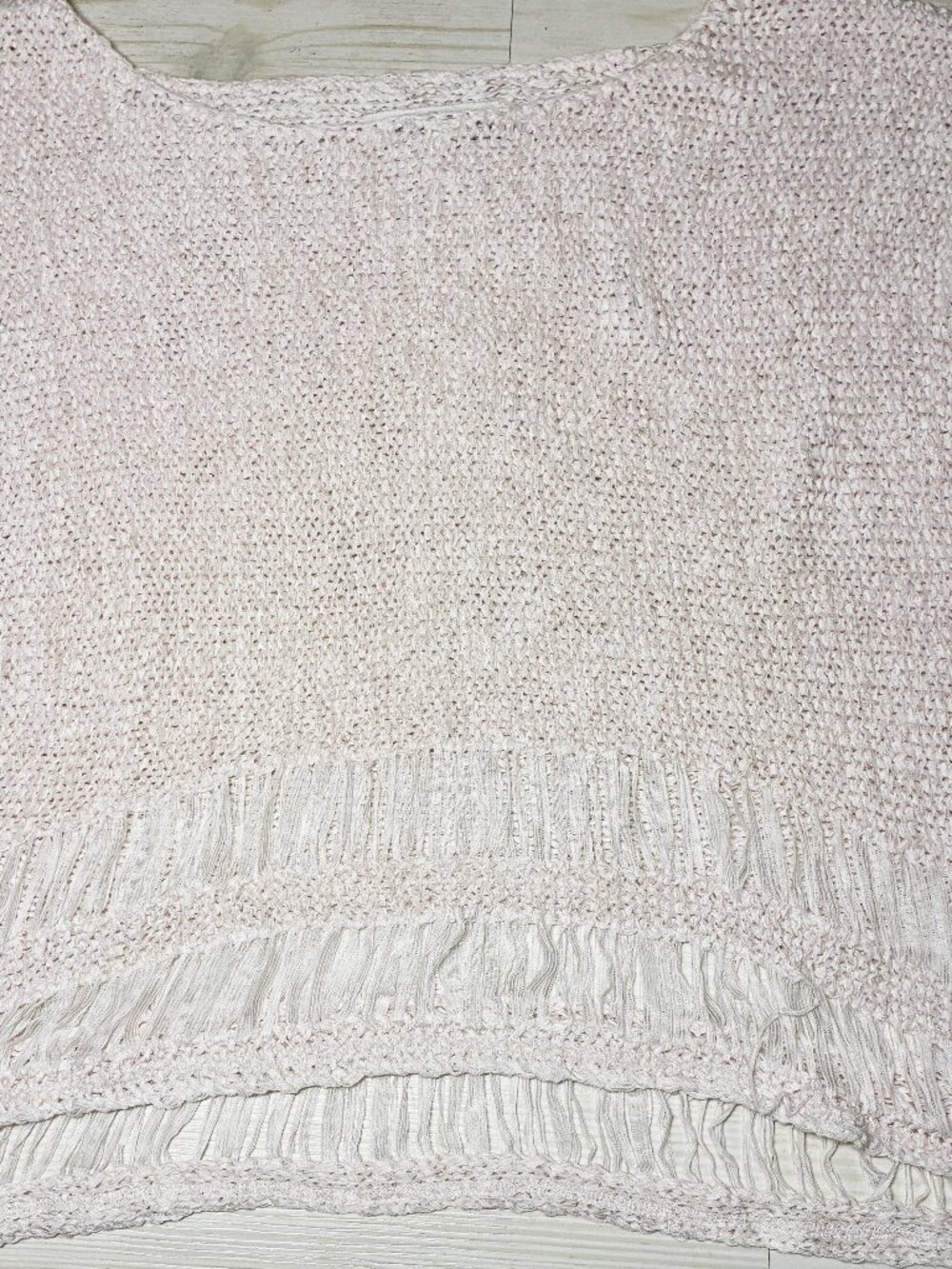 Abercrombie & Fitch Fringe Open Knit Boho Sweater Pink Cream M/L